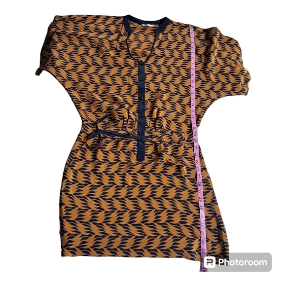 Anthropologie Leifsdottir Patterned Silk Drawstring Waist Dress Sz 2 - Picture 1 of 16